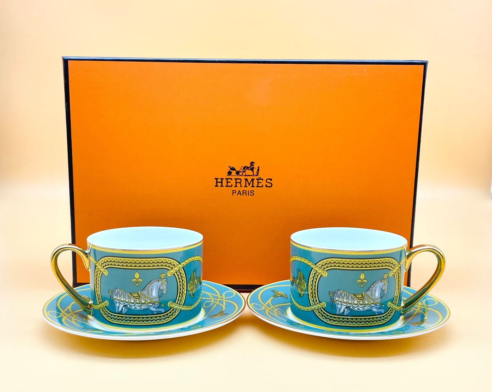Hermes tea cup green set of 2 - Hermes Cups | Aleppo Gift UAE